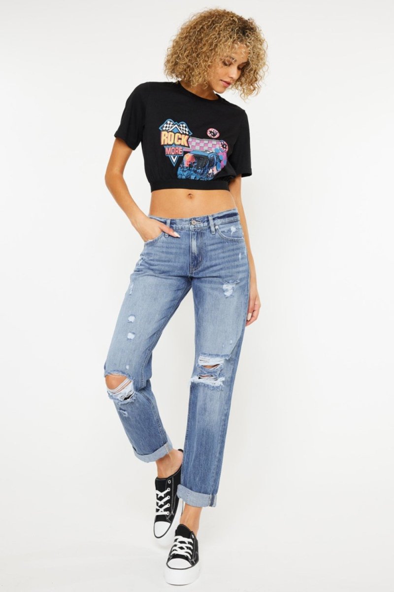 Kancan Mid Rise Distressed Straight Jeans - Bottoms Sale